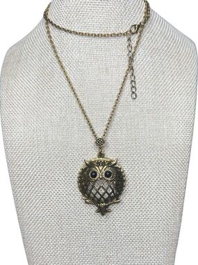 Vintage-Inspired Gold Owl Pendant Necklace with Magnifying Glass